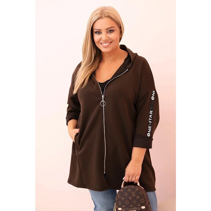 MladaModa Mikina s kapucňou a zipsom a ozdobnými rukávmi model 0216 65626747