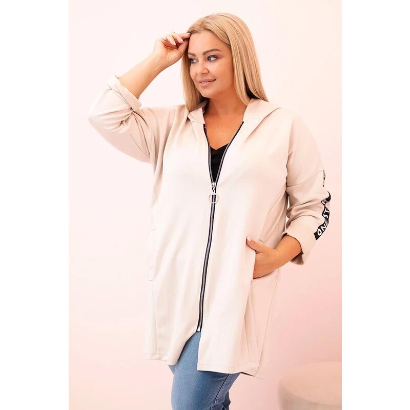 MladaModa Mikina s kapucňou a zipsom a ozdobnými rukávmi model 0216 65626722