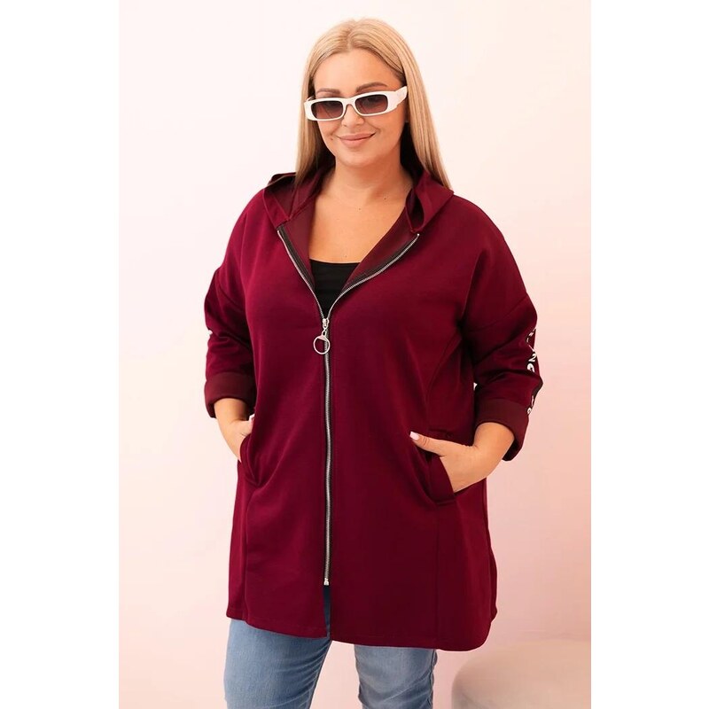 MladaModa Mikina s kapucňou a zipsom a ozdobnými rukávmi model 0216 65626752