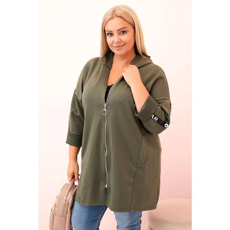 MladaModa Mikina s kapucňou a zipsom a ozdobnými rukávmi model 0216 65626751