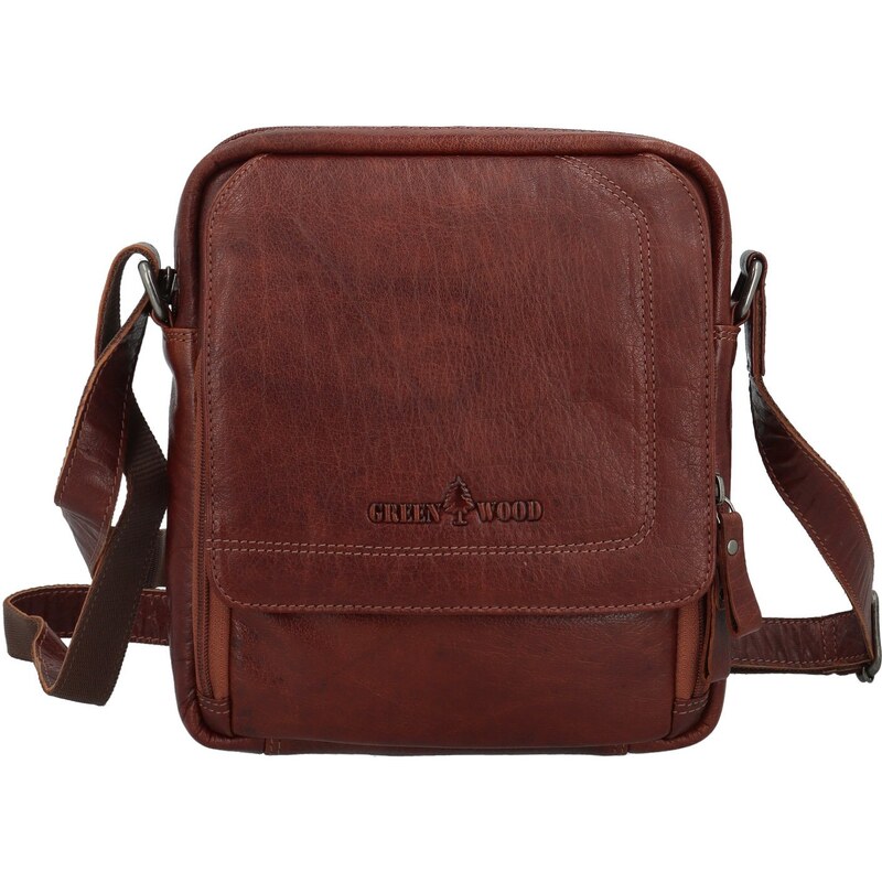 Green Wood Módna pánska kožená crossbody taška GW Fallon, hnedá 66438502