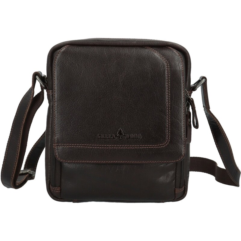 Green Wood Módna pánska kožená crossbody taška GW Fallon, tmavo hnedá 66438503