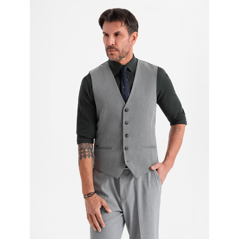 Ombre Elegant mens SLIM FIT herringbone vest - grey 64979392