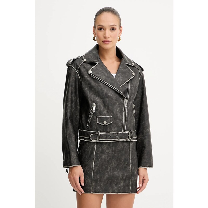 Bunda Guess CHARLENE čierna farba, prechodná, oversize, W5YL04 WHDI0