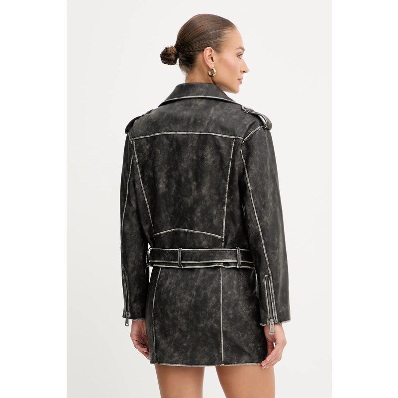 Bunda Guess CHARLENE čierna farba, prechodná, oversize, W5YL04 WHDI0