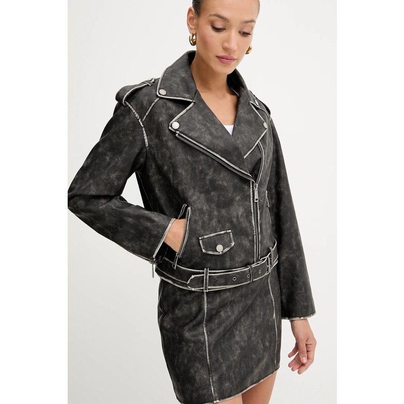 Bunda Guess CHARLENE čierna farba, prechodná, oversize, W5YL04 WHDI0