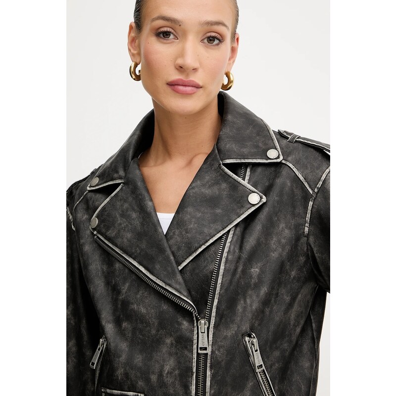 Bunda Guess CHARLENE čierna farba, prechodná, oversize, W5YL04 WHDI0