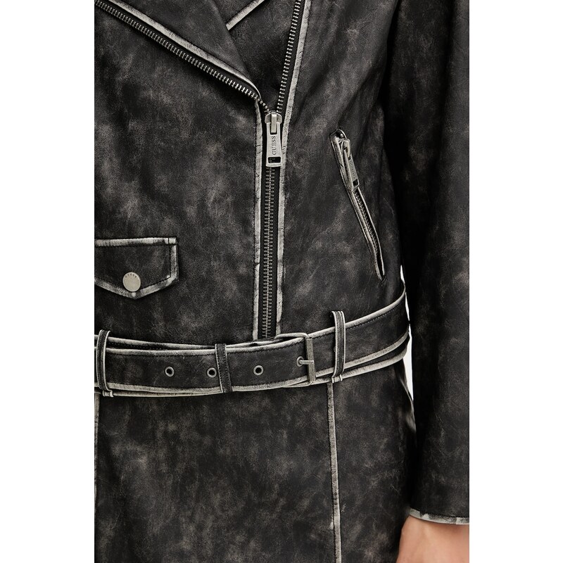 Bunda Guess CHARLENE čierna farba, prechodná, oversize, W5YL04 WHDI0