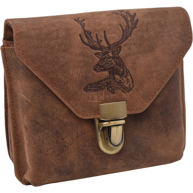 Kožená taška na opasok MERCUCIO tmavý tan embos hlava jeleňa 250115 64983314