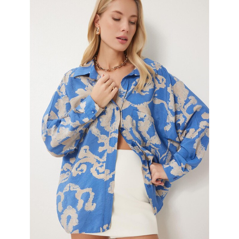 Happiness İstanbul Blúzka krémová / kráľovská modrá