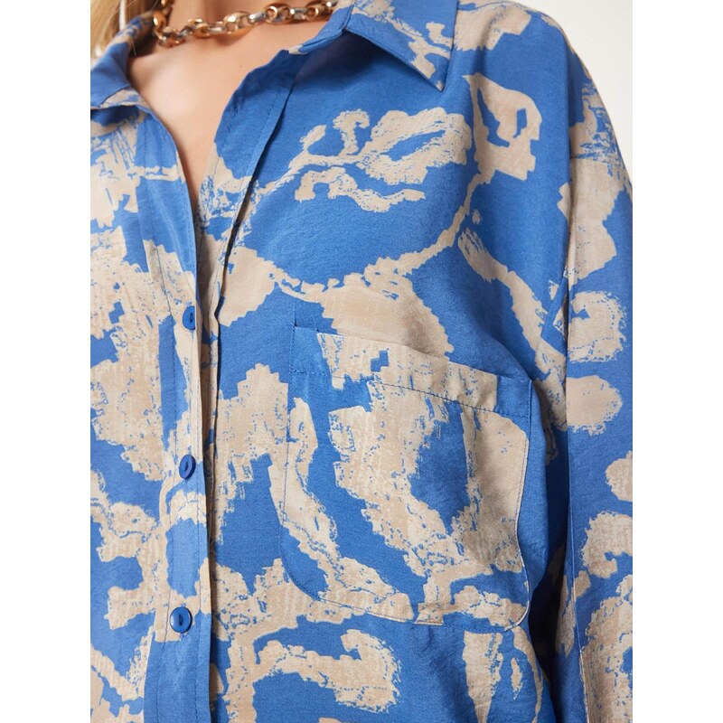 Happiness İstanbul Blúzka krémová / kráľovská modrá