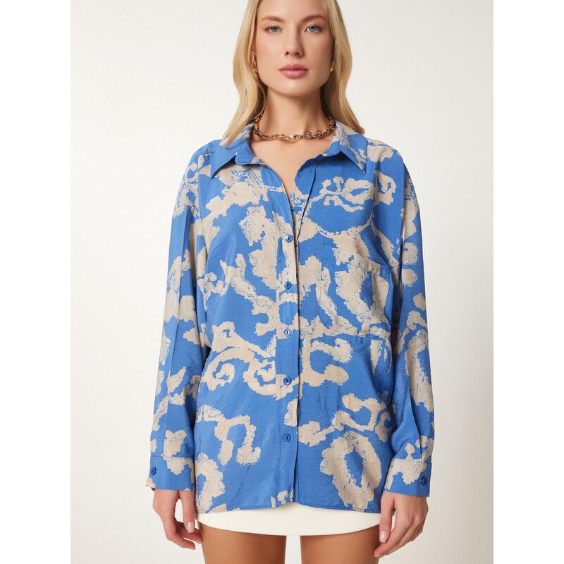 Happiness İstanbul Blúzka krémová / kráľovská modrá