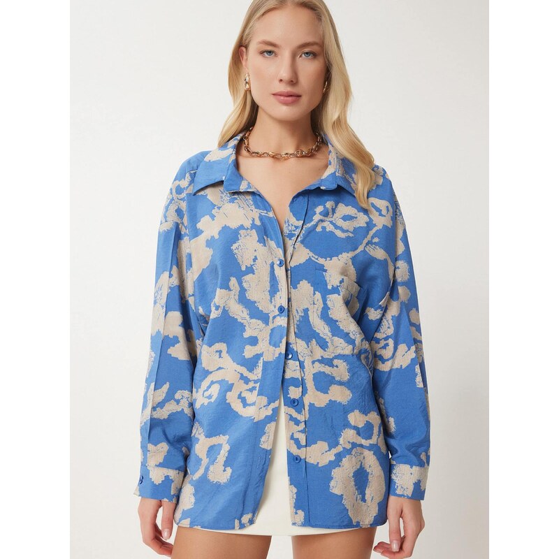 Happiness İstanbul Blúzka krémová / kráľovská modrá