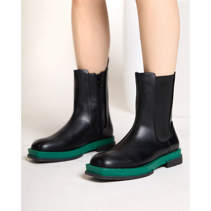 Resti Womens high boots with a square toe in black and green Litepi - 64974320