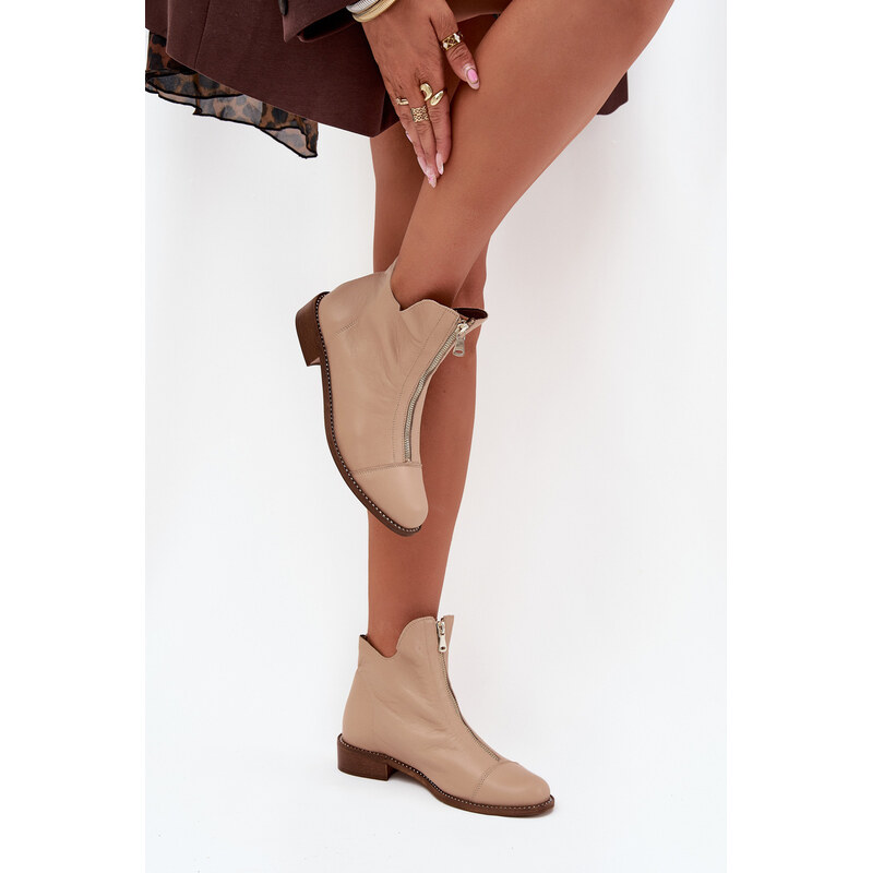 Kožené Čižmy Na Zips Béžové Zazoo 64974502