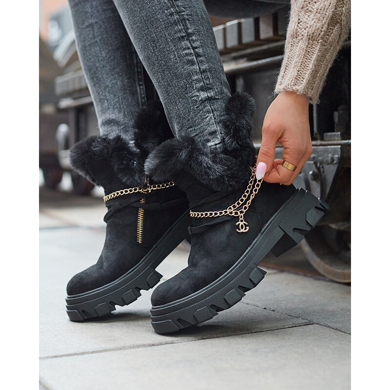 Resti Black womens eco-suede boots with chain Videric - Footwear 64979043