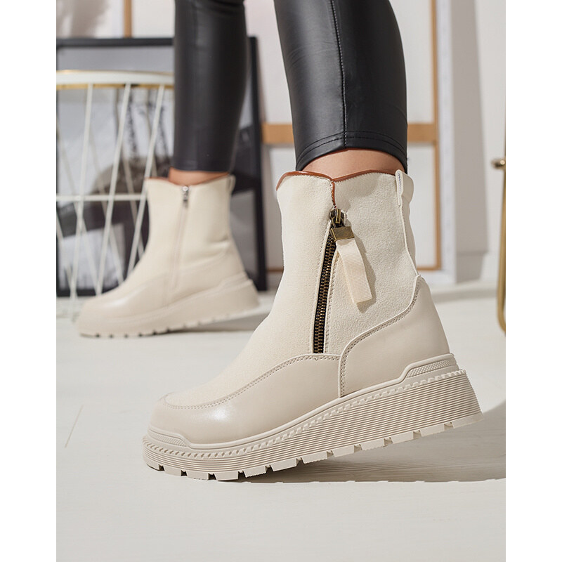 Resti Cream womens flat-heeled boots Mefina- Footwear 64979046