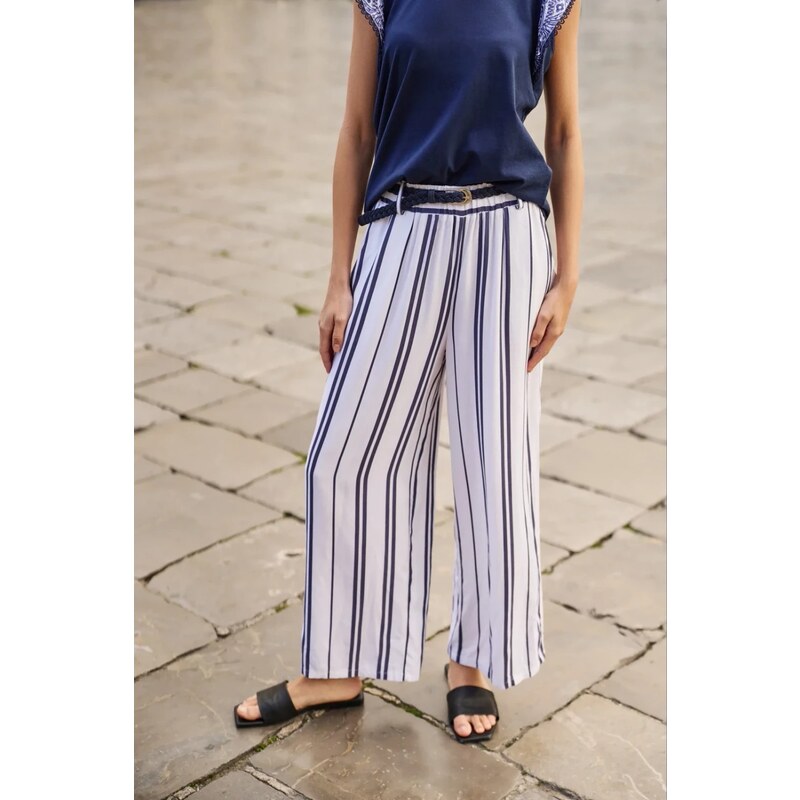 Marisse White Striped Viscose Trousers 64978950