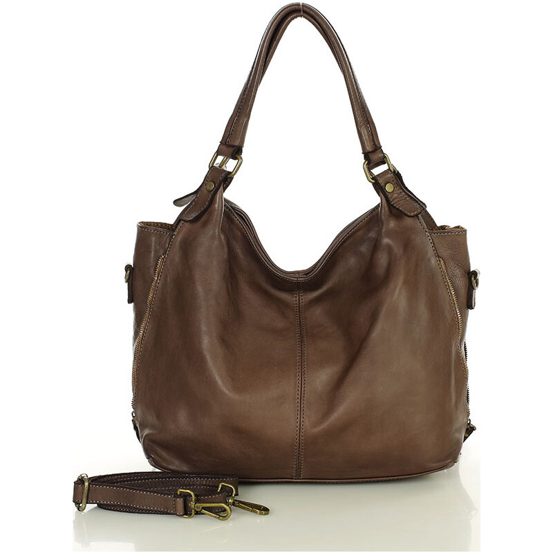 Genuine Leather MARCO MAZZINI hnedá priestranná shopper kabelka (v47j) 29332427