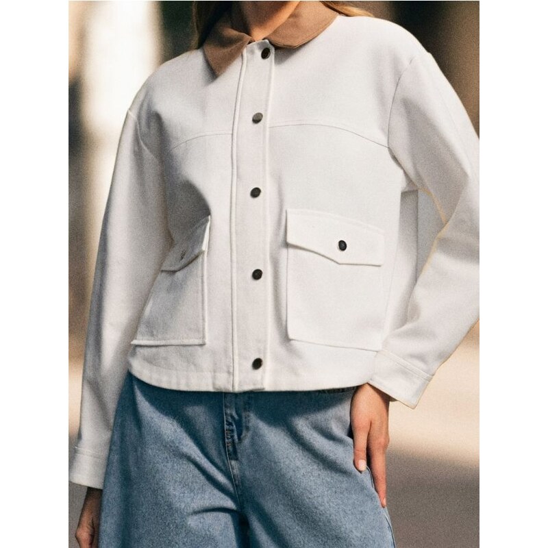 Sinsay - Bunda typu shacket - krémová 65739858