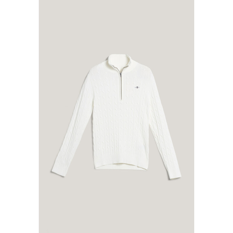 SVETER GANT STRETCH COTTON CABLE HALF-ZIP EGGSHELL 67313316