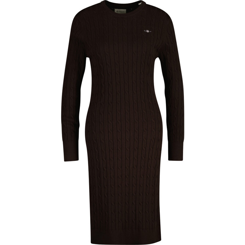 ŠATY GANT STRETCH COTTON CABLE C-NECK DRESS DEEP BROWN 64980732