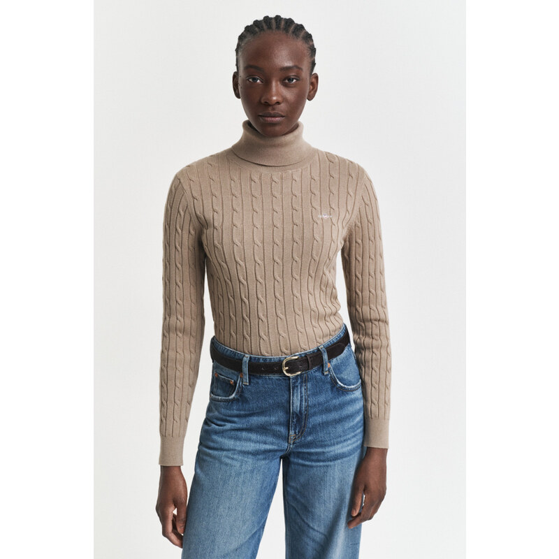 ROLÁK GANT STRETCH COTTON CABLE TURTLENECK TAUPE BEIGE 64980740