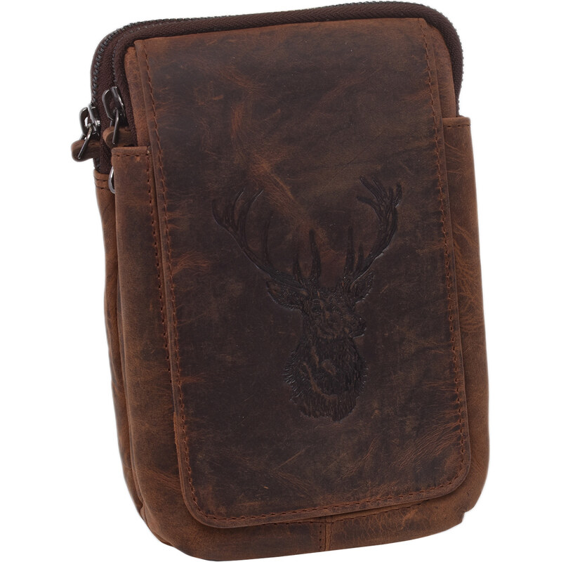 Mercucio Kožené puzdro na opasok tmavohnedé embos jeleň hlava 250887 64983356