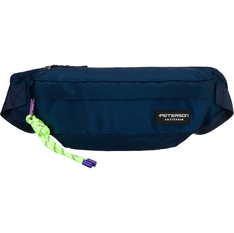 Tmavomodrá športová pánska ľadvinka z polyestru so štýlovou karabínkou 64983346