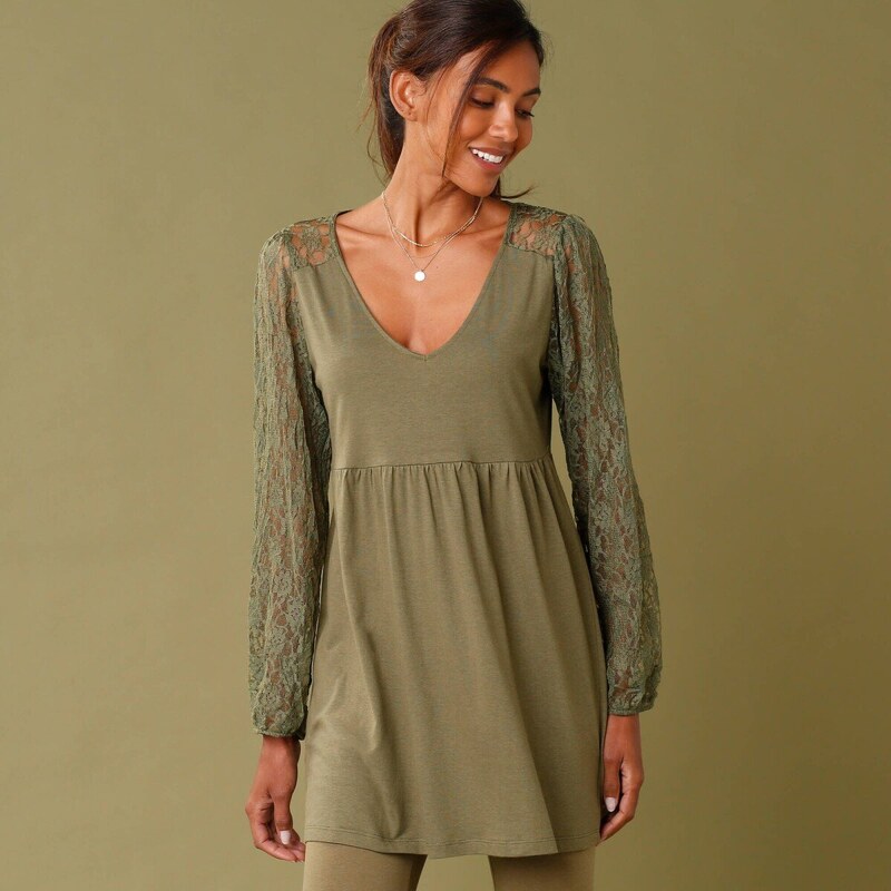 Tunika s dlhými čipkovanými rukávmi bronzová 048 Blancheporte 58166507