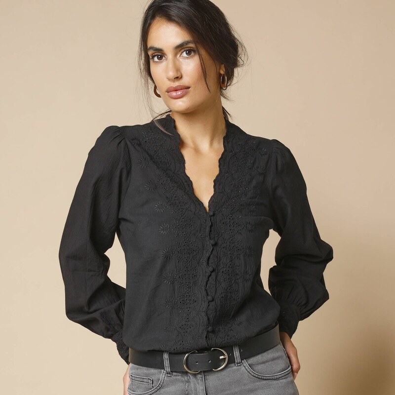 Blúzka s madeirovou výšivkou čierna 040 Blancheporte 58234522