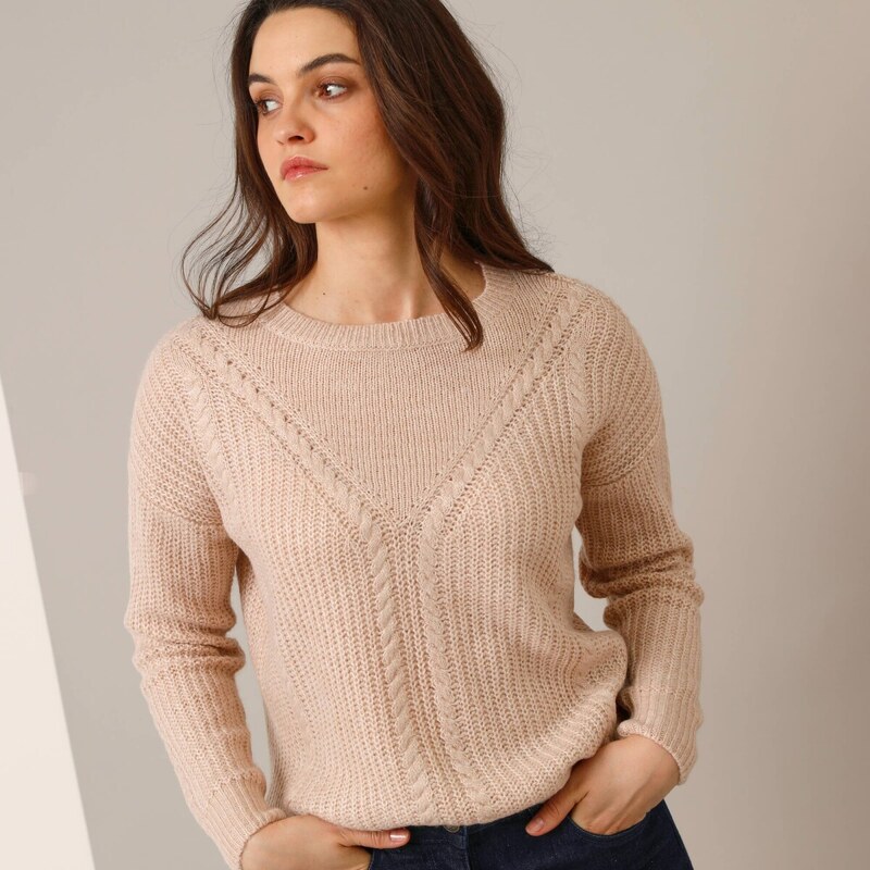 Pulóver s vrkočovým vzorom béžový melír 052 Blancheporte 64987080