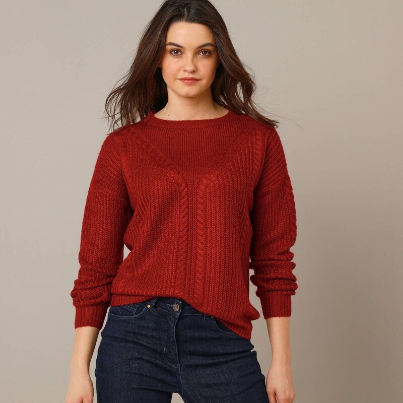 Pulóver s vrkočovým vzorom tmavočervená 052 Blancheporte 64987081