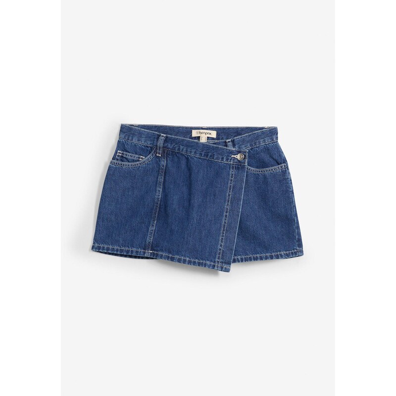 bonprix Džínsová nohavicová sukňa, Mid Waist, farba modrá 63478033