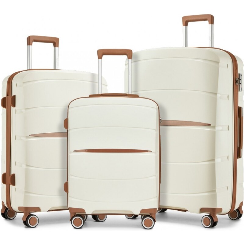 Set kufrov - KONO PP s hnedými detailmi – béžový 67205619