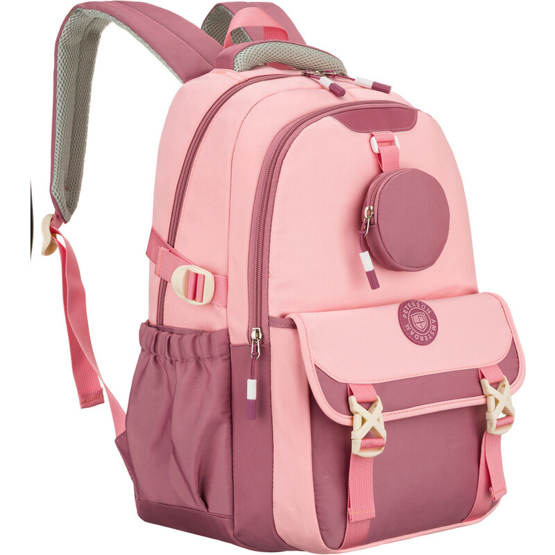 Ružový priestranný školský batoh z odolného polyesteru s taštičkou - 64991994