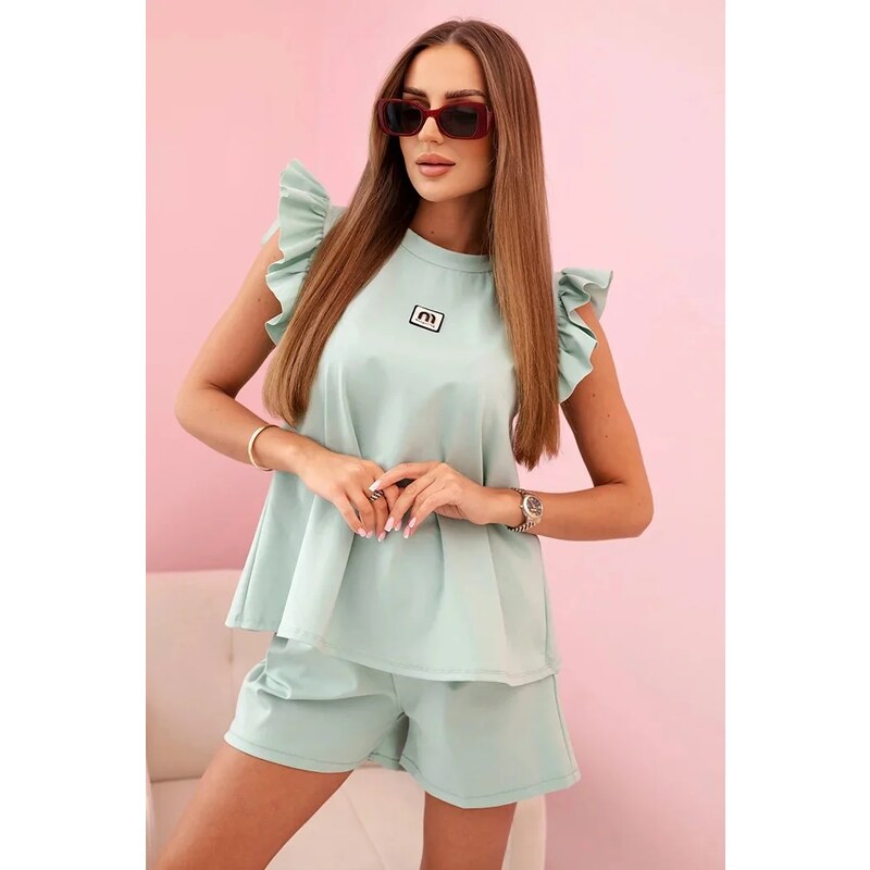 K-Fashion Dámska súprava s volánom - blúzka s krátkym rukávom a šortky 65551118