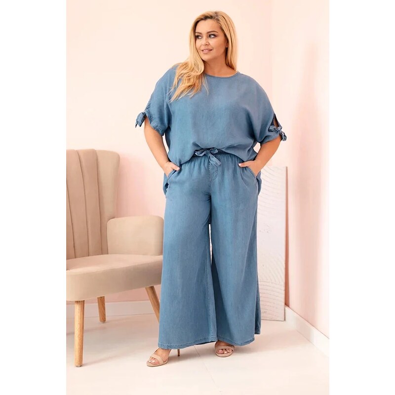 K-Fashion Plus size set z materiálu tencel, blúzka s viazankou a 65552133