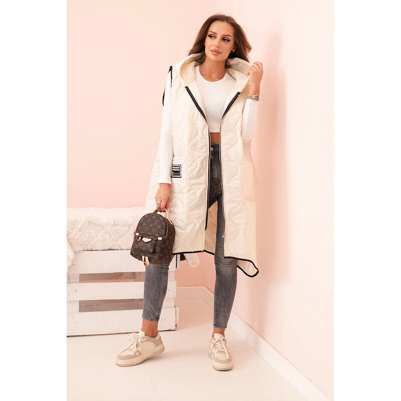 K-Fashion Dámske Plus veľkosť prešívaná vesta s kapucňou na zips 65553505