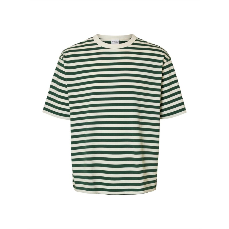 SELECTED Tričko SLHDAN krémová / tmavozelená 64996935