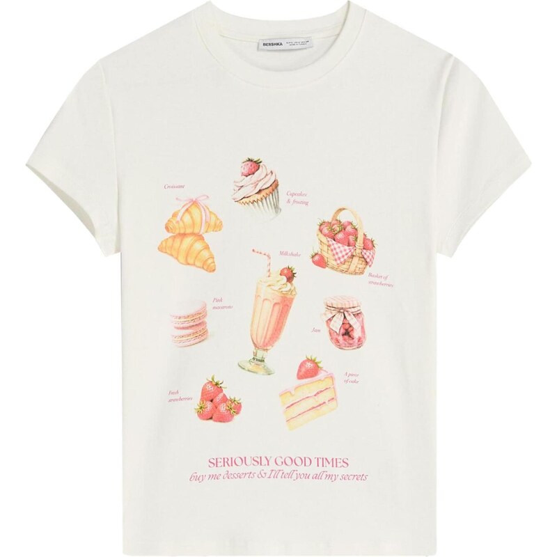 Bershka Tričko krémová / nebielená / lososová / ružová 65886641