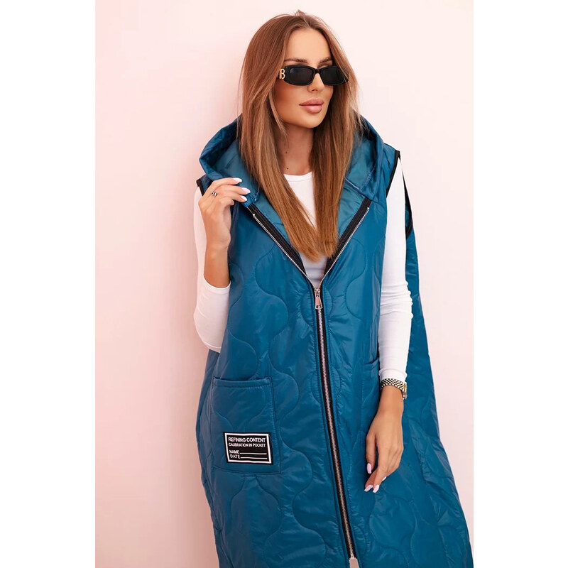 K-Fashion Dámska prešívaná vesta s kapucňou na zips v námornej farbe 65553474