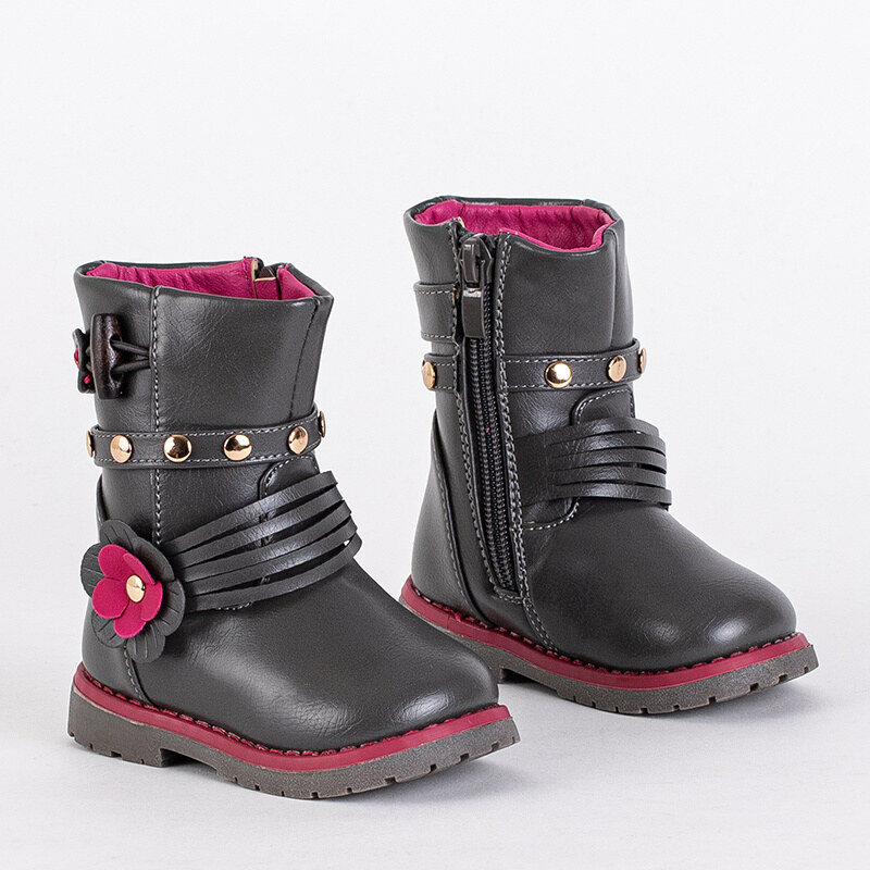 Resti Gray childrens boots made of eco leather Kisso - Footwear 65004841