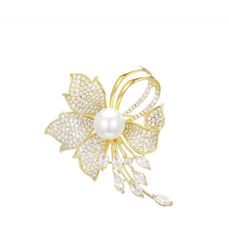 Troli Trblietavá kvetinová brošňa s umelou perlou Gold 66991446