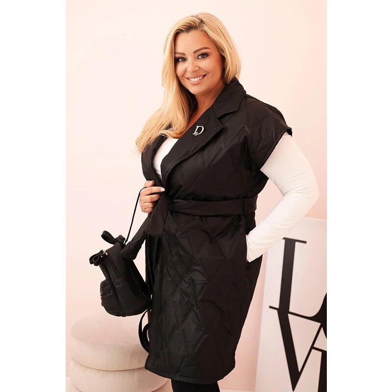 MladaModa Prešívaná vesta s opaskom a širokými klopami model 5698 65279220