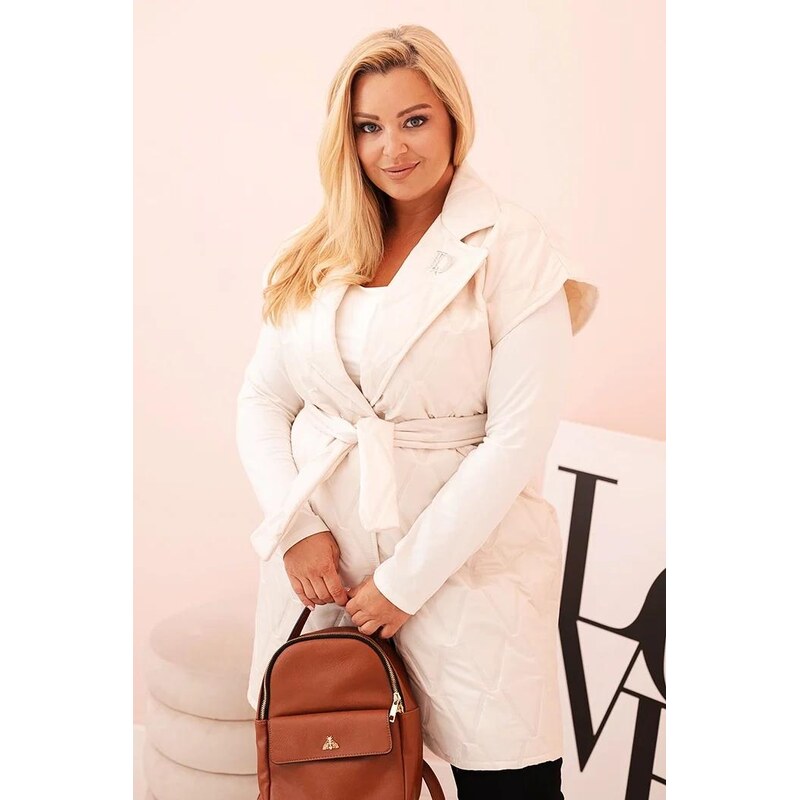 MladaModa Prešívaná vesta s opaskom a širokými klopami model 5698 65626757