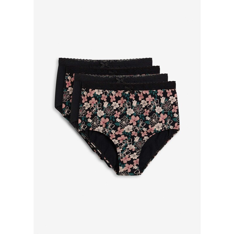 bonprix Vysoké nohavičky (4 ks) bio bavlna, farba čierna 65006109