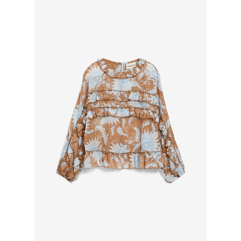 bonprix Šifónová blúzka s volánmi, farba hnedá 65006144