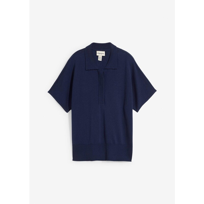 bonprix Jemne pletený pulóver s hodvábnym podielom a polo golierom, 65006189