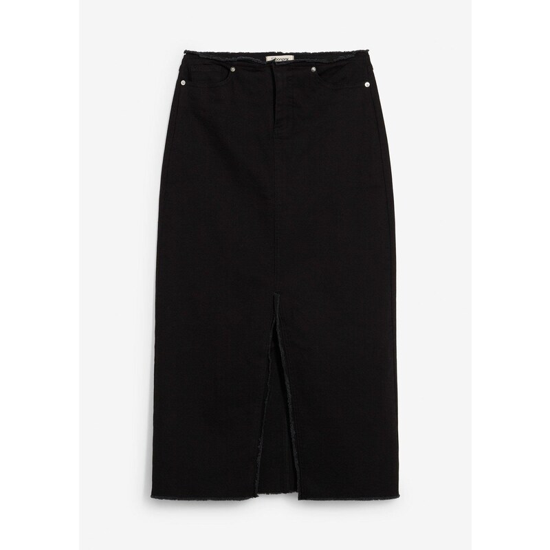 bonprix Twillová sukňa so strapcami, farba čierna 65006289